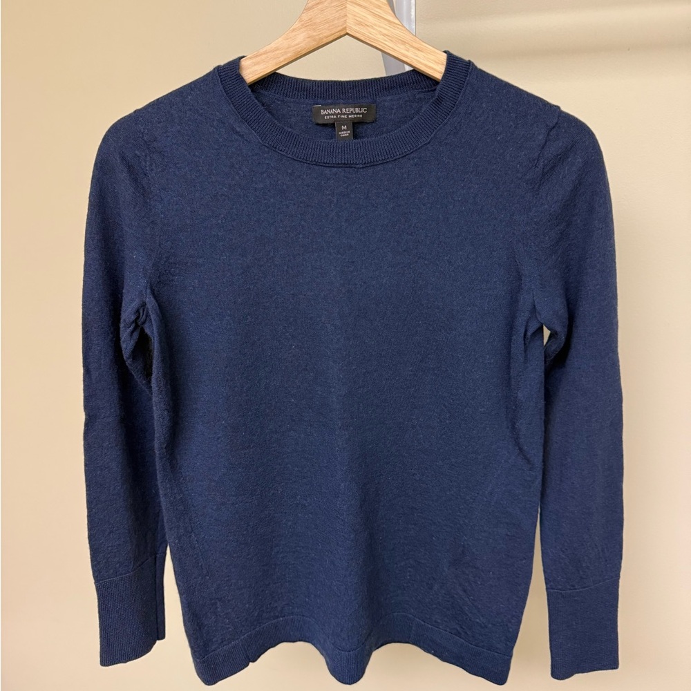 Banana Republic Extra Fine Merino Wool Crew Neck Sweater Navy M